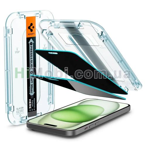 Захисне скло Spigen Антишпигун iPhone 16 Pro чорне (в упаковці)