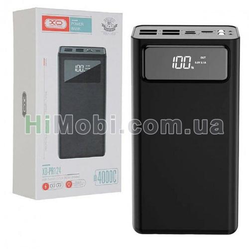 Зовнішній акумулятор (power bank) XO PR124 40000mAh 4USB+Type-C чорний з лiхтариком