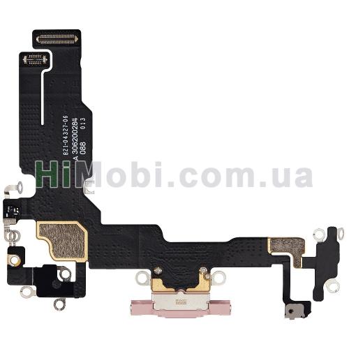 Шлейф iPhone 15 з роз'ємом зарядки і мікрофоном Pink знятий з телефона