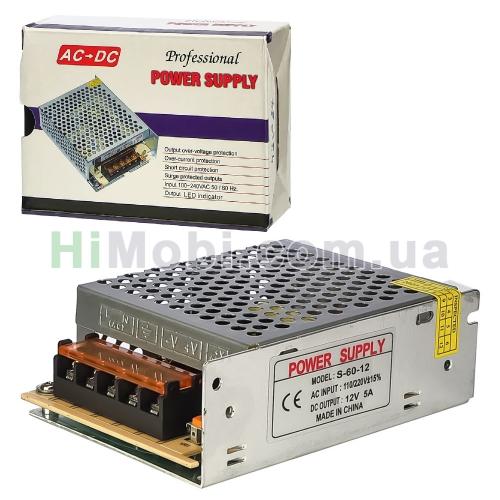 Блок живлення S-60-12 у перфорованому корпусі 12V/ 5A
