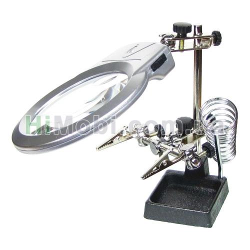 Тримач плат і паяльника MG16129-A з LED-підсвічуванням і подвійною лупою d=90 мм 2x/ d=21 6x