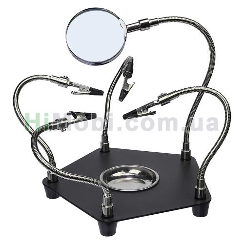 Тримач плат TE-806 із затискачами на гнучких ніжках, металевим лотком та лінзою d=62 мм 3x