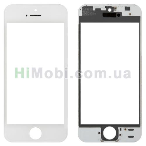 Скло екрану iPhone 5S біле з рамкою і OCA-плівкою