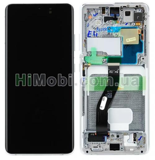 Дисплей (LCD) Samsung G998 Galaxy S21 Ultra з сенсором срiбло сервісний + рамка
