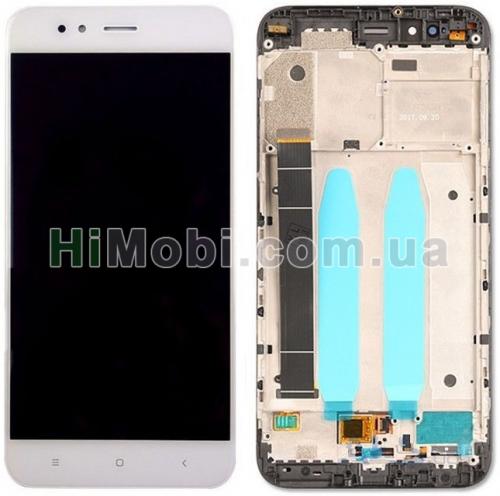 Дисплей (LCD) Xiaomi Mi A1/ Mi 5X з сенсором білий + рамка