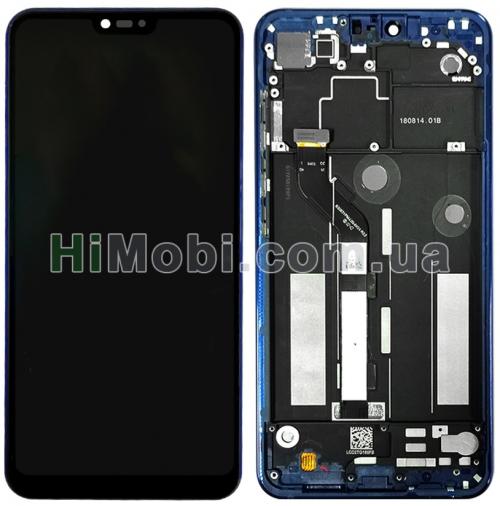 Дисплей (LCD) Xiaomi Mi8 Lite/ Mi8x з сенсором чорний + рамка синя оригінал PRC