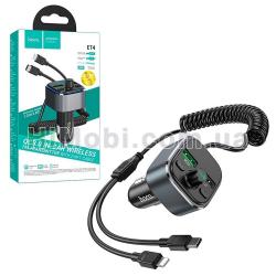FM модулятор Hoco E74 2USB QC3.0 18W + кабель 2в1 Lightning/ Type-C LED чорний