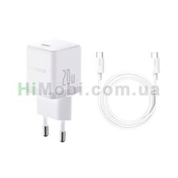 МЗП Baseus Palm Fast Charger 20W (Type-C + USB) 20W + Кабель Type-C to Type-C 60W білий