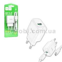 МЗП Hoco 2в1 Type-C C140A QC3.0 1USB 3.0A білий