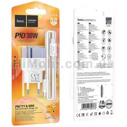 МЗП Hoco 2в1 Type-C to Type-C C131A PD30W+QC3.0 білий