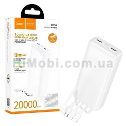 Зовнішній акумулятор (power bank) Hoco J163A 20000mAh білий з вбудованими кабелями