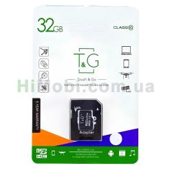Карта пам'яті Micro SD T&G 32Gb (Class 10) + адаптер SD