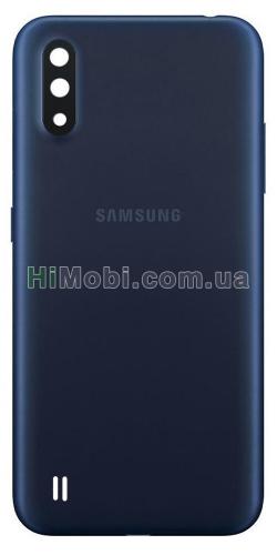 Задня кришка Samsung A015/ F Galaxy A01 синій + скло камери оригінал