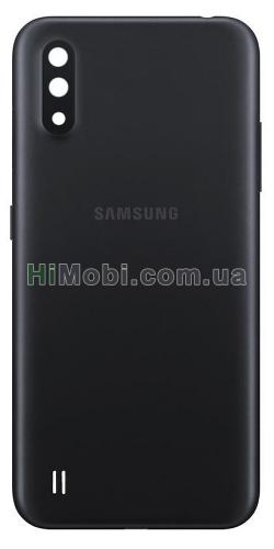 Задня кришка Samsung A015/ F Galaxy A01 чорний + скло камери оригінал
