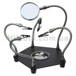 Тримач плат TE-806 із затискачами на гнучких ніжках, металевим лотком та лінзою d=62 мм 3x