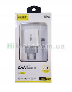 МЗП Foneng 2в1 Micro USB EU30 2USB 2.4A білий