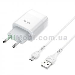 МЗП Мережа HOCO 2в1 Micro USB C72A (1USB/ 2.1A) Білий