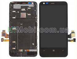 Дисплей (LCD) Nokia 620 Lumia з сенсором чорний + рамка оригінал PRC